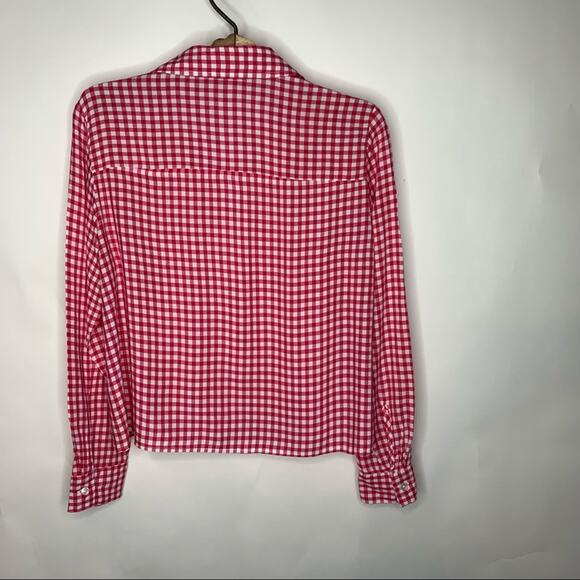 Jones NY Pink Gingham Cropped Shirt Sz Medium Western Preppy - Picture 6 of 9
